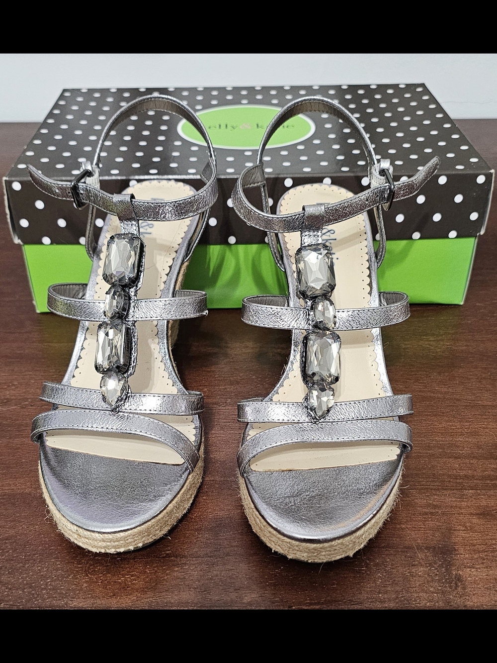 Kelly & Katie Silver Jeweled Wedge Sandals